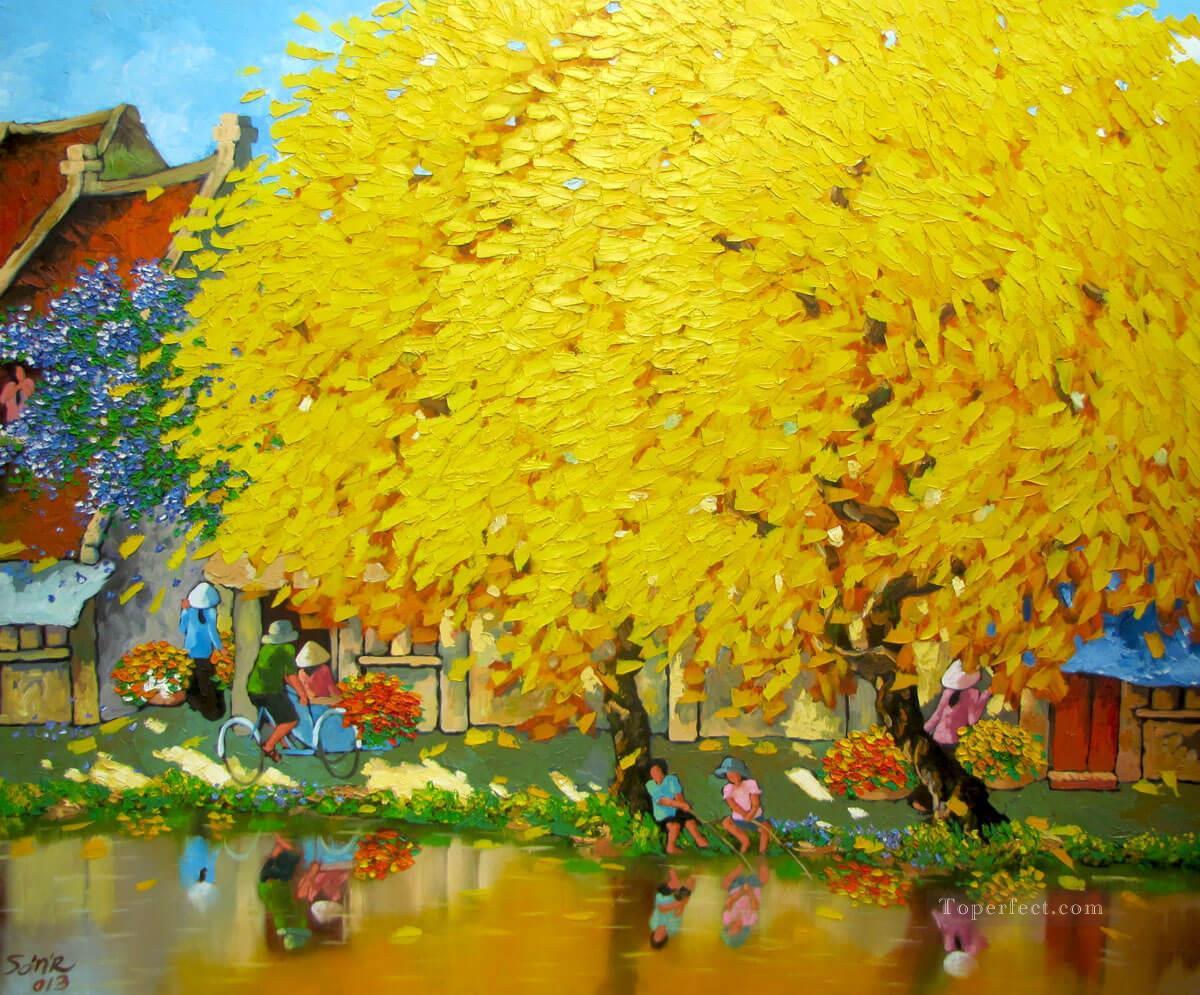 Autumn noon in Hanoi Vietnamese Asian Oil Paintings